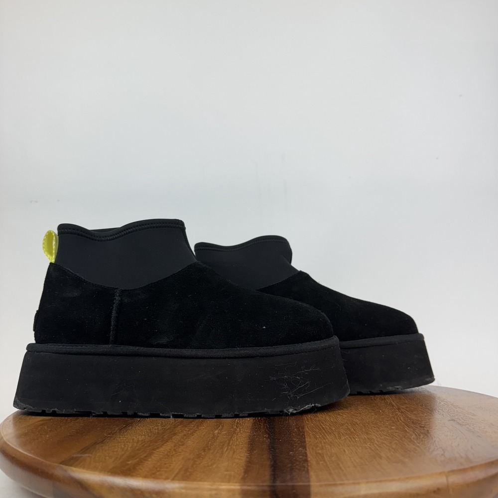 Womens Ugg Classic Mini Dipper Black Suede Shearling Lined Comfort Boots Size 9